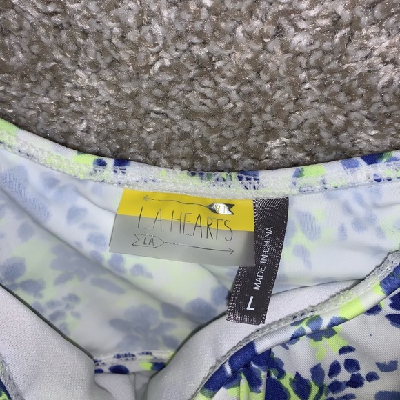 LA Hearts Neon Yellow & Blue Swim Cover top sz L - Picture 6 of 9